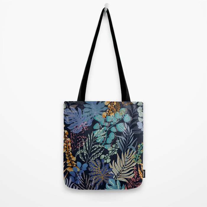 tropical blue night leaves Tote Bag Gallery Image 2