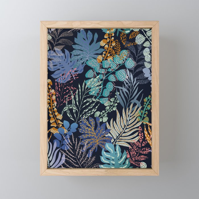 tropical blue night leaves Mini Art Print Gallery Image 1