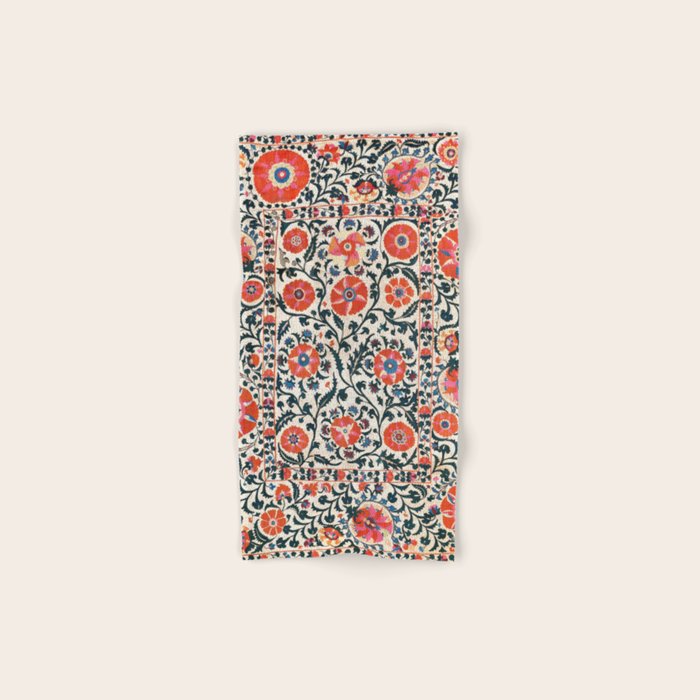 Shakhrisyabz Suzani  Uzbekistan Antique Floral Embroidery Print Bath Towel Gallery Image 1