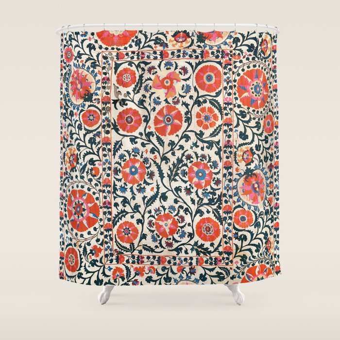 Shakhrisyabz Suzani  Uzbekistan Antique Floral Embroidery Print Shower Curtain Gallery Image 1