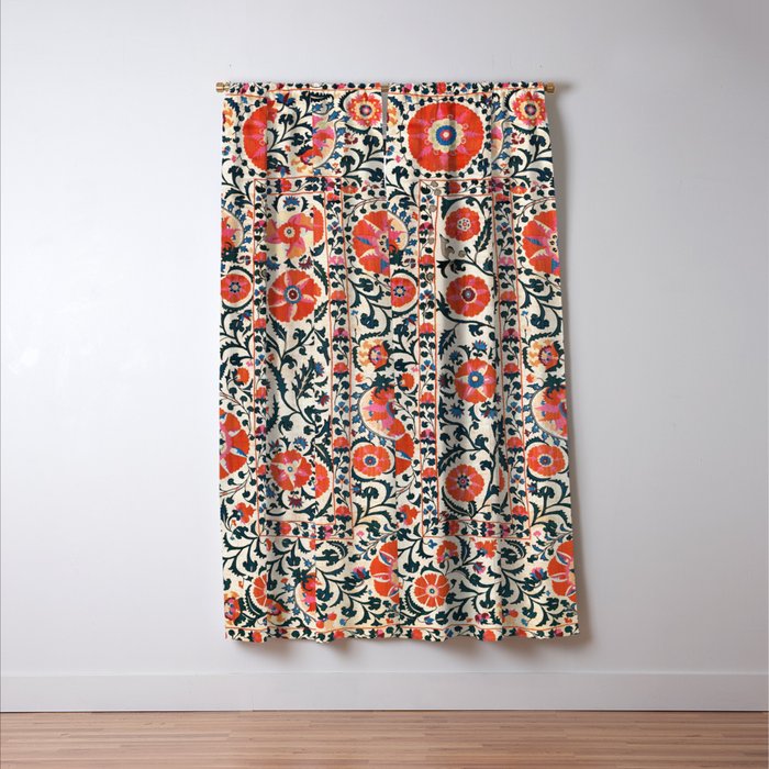 Shakhrisyabz Suzani  Uzbekistan Antique Floral Embroidery Print Window Curtain Gallery Image 3