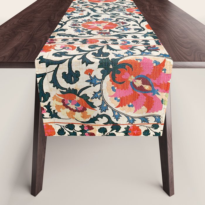 Shakhrisyabz Suzani  Uzbekistan Antique Floral Embroidery Print Table Runner Gallery Image 1