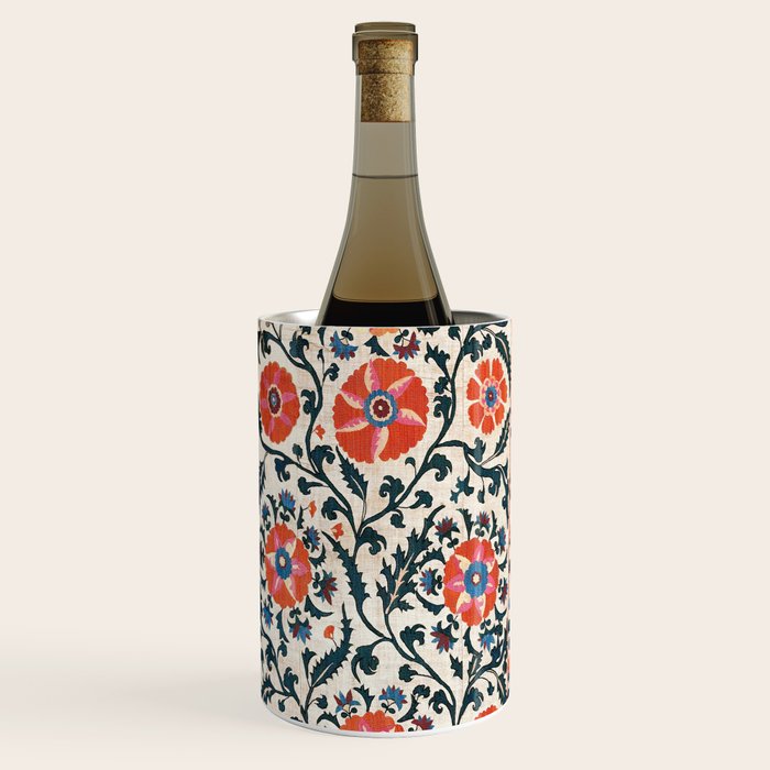 Shakhrisyabz Suzani  Uzbekistan Antique Floral Embroidery Print Wine Chiller Gallery Image 1