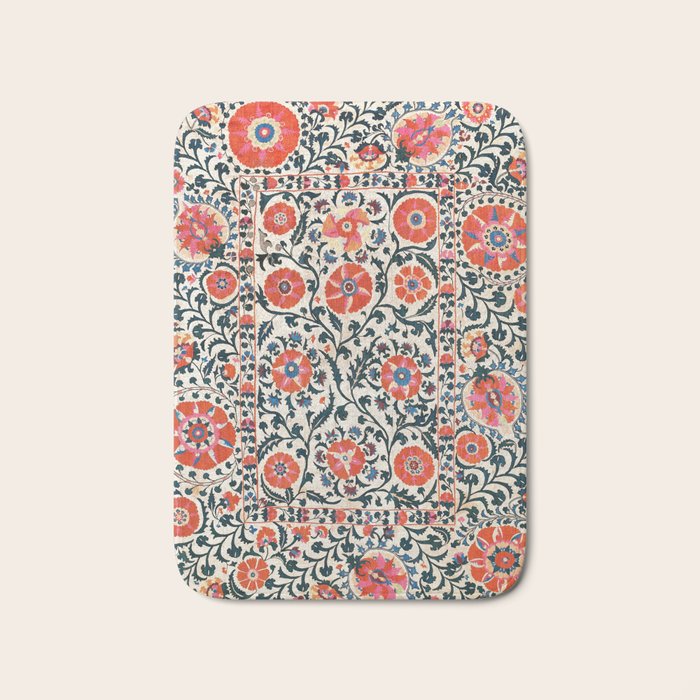 Shakhrisyabz Suzani  Uzbekistan Antique Floral Embroidery Print Bath Mat Gallery Image 1