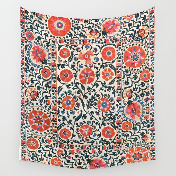 Shakhrisyabz Suzani  Uzbekistan Antique Floral Embroidery Print Wall Tapestry Gallery Image 4