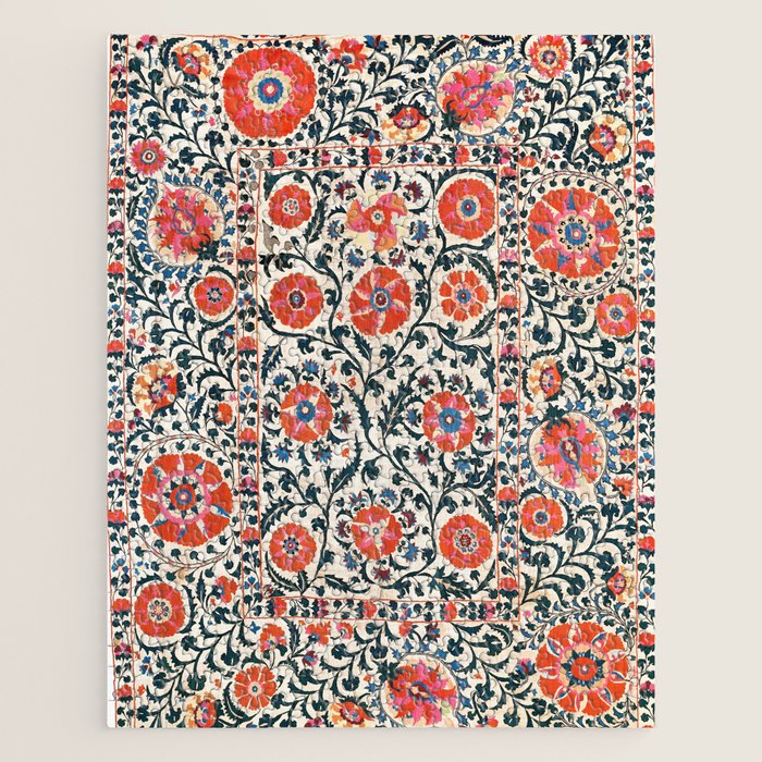 Shakhrisyabz Suzani  Uzbekistan Antique Floral Embroidery Print Jigsaw Puzzle Gallery Image 1