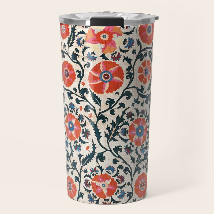 Shakhrisyabz Suzani  Uzbekistan Antique Floral Embroidery Print Travel Mug Gallery Image 1