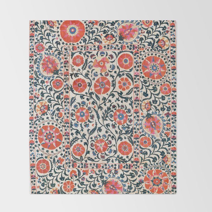Shakhrisyabz Suzani  Uzbekistan Antique Floral Embroidery Print Throw Blanket Gallery Image 2