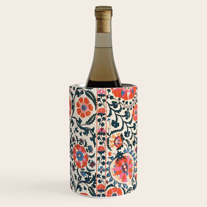 Shakhrisyabz Suzani  Uzbekistan Antique Floral Embroidery Print Wine Chiller Gallery Image 3