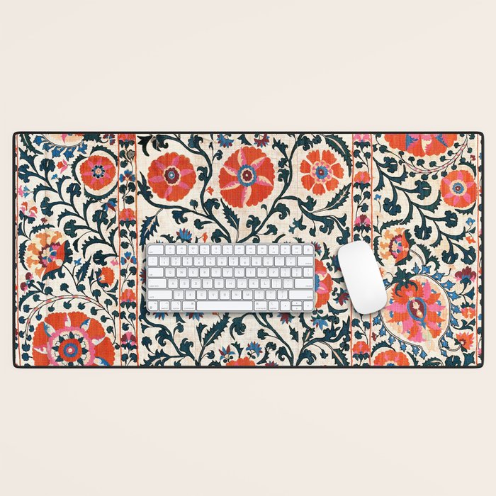 Shakhrisyabz Suzani  Uzbekistan Antique Floral Embroidery Print Desk Mat Gallery Image 1