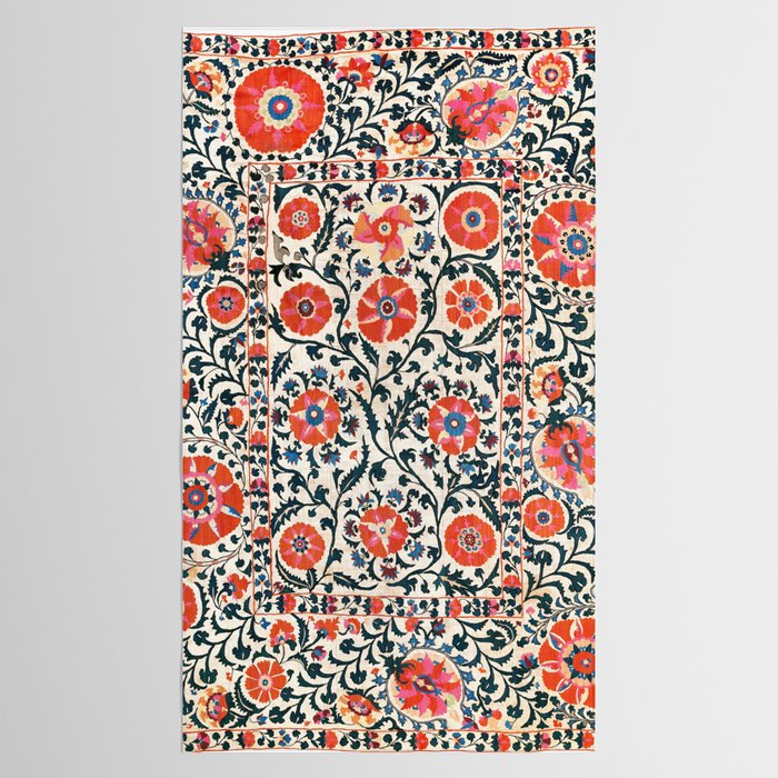 Shakhrisyabz Suzani  Uzbekistan Antique Floral Embroidery Print Tablecloth Gallery Image 2