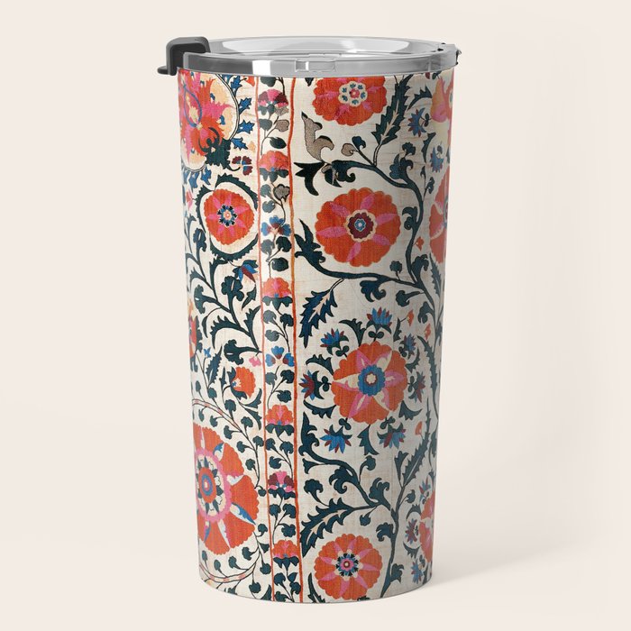 Shakhrisyabz Suzani  Uzbekistan Antique Floral Embroidery Print Travel Mug Gallery Image 3