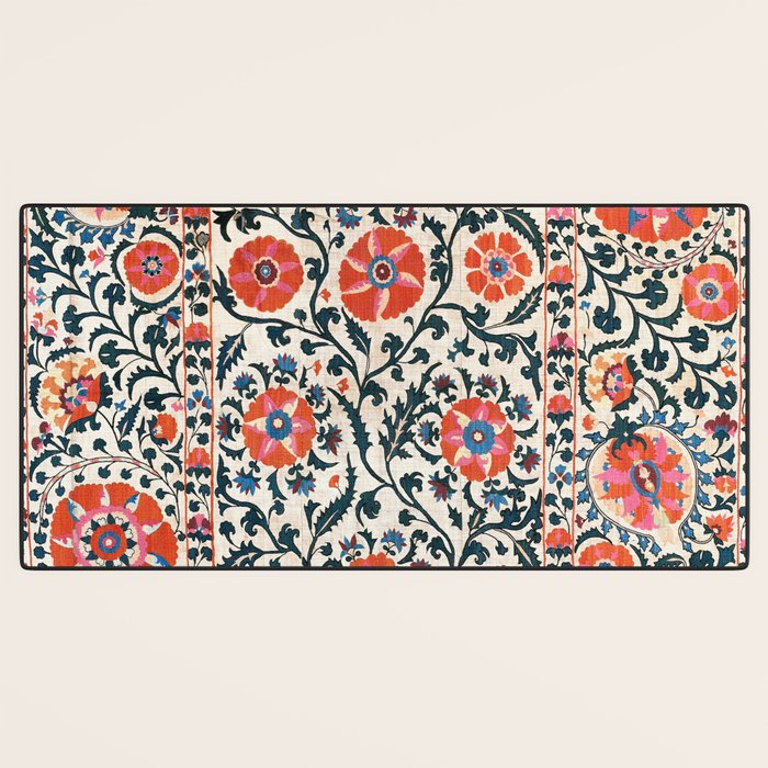 Shakhrisyabz Suzani  Uzbekistan Antique Floral Embroidery Print Desk Mat Gallery Image 3