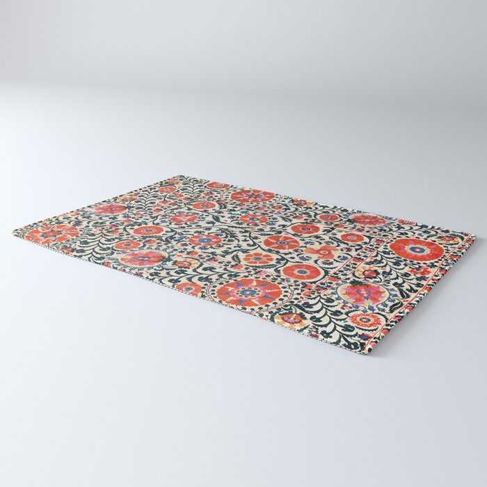 Shakhrisyabz Suzani  Uzbekistan Antique Floral Embroidery Print Rug Gallery Image 3