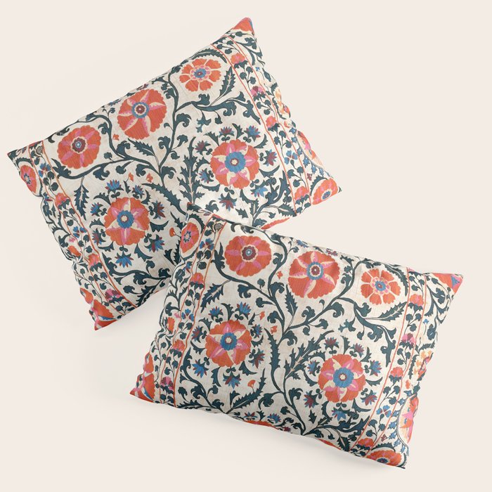 Shakhrisyabz Suzani  Uzbekistan Antique Floral Embroidery Print Pillow Sham Gallery Image 1