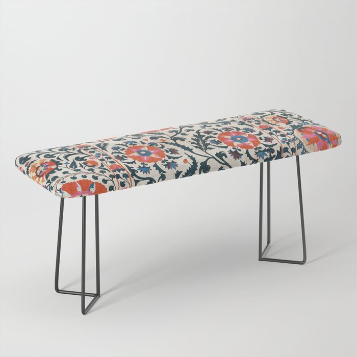 Shakhrisyabz Suzani  Uzbekistan Antique Floral Embroidery Print Bench Gallery Image 1