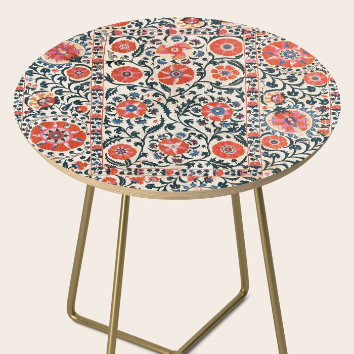Shakhrisyabz Suzani  Uzbekistan Antique Floral Embroidery Print Side Table Gallery Image 2