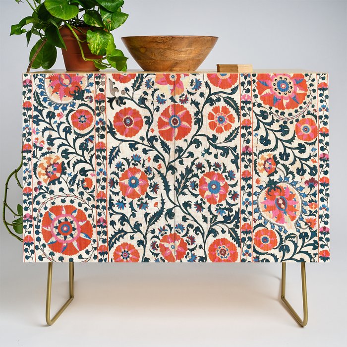 Shakhrisyabz Suzani  Uzbekistan Antique Floral Embroidery Print Credenza Gallery Image 1