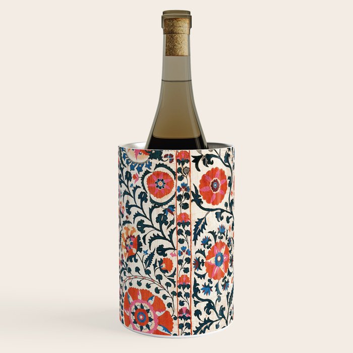 Shakhrisyabz Suzani  Uzbekistan Antique Floral Embroidery Print Wine Chiller Gallery Image 2