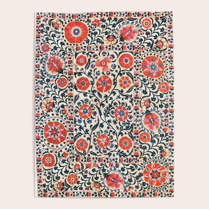 Shakhrisyabz Suzani  Uzbekistan Antique Floral Embroidery Print Poster Gallery Image 1