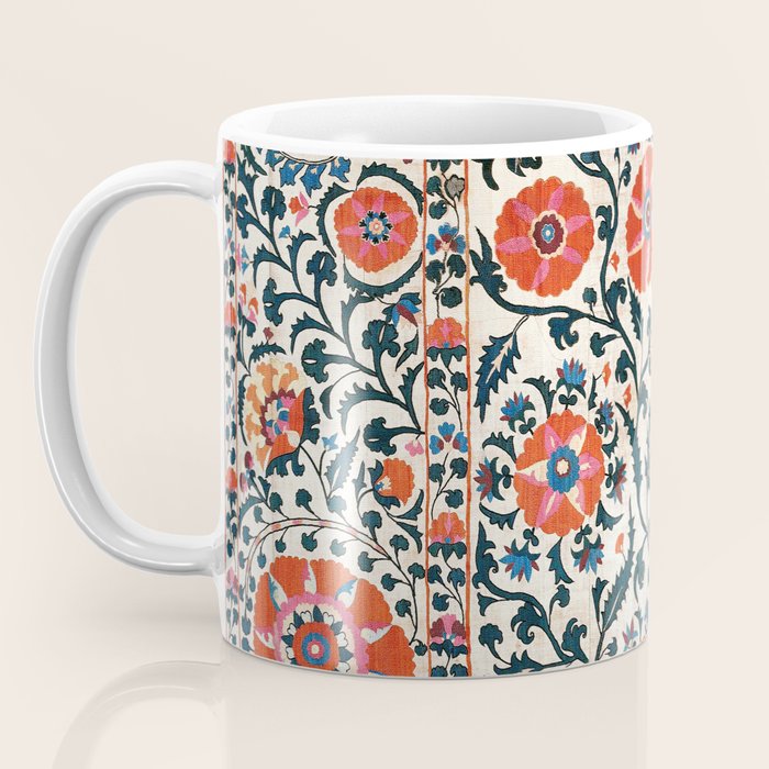 Shakhrisyabz Suzani  Uzbekistan Antique Floral Embroidery Print Coffee Mug Gallery Image 3