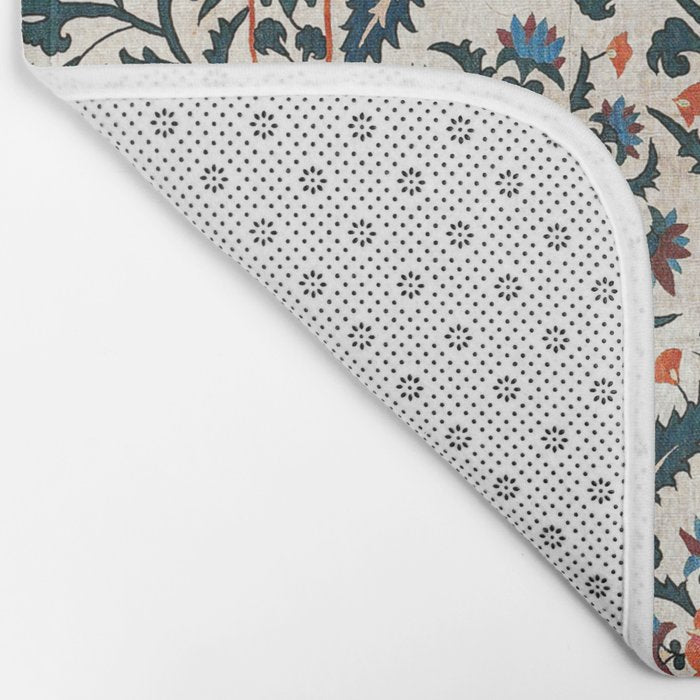 Shakhrisyabz Suzani  Uzbekistan Antique Floral Embroidery Print Bath Mat Gallery Image 2