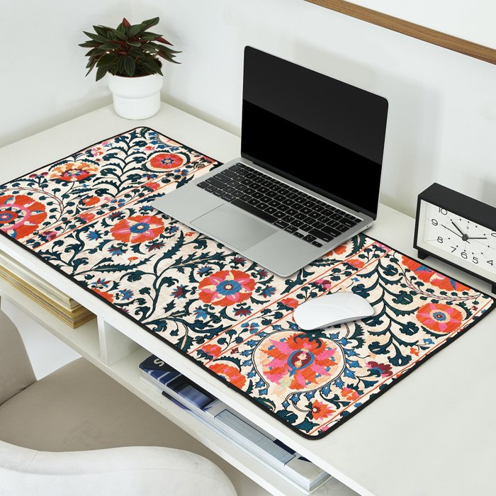 Shakhrisyabz Suzani  Uzbekistan Antique Floral Embroidery Print Desk Mat Gallery Image 2