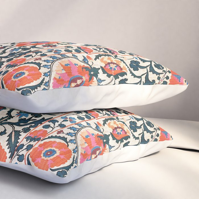 Shakhrisyabz Suzani  Uzbekistan Antique Floral Embroidery Print Pillow Sham Gallery Image 3
