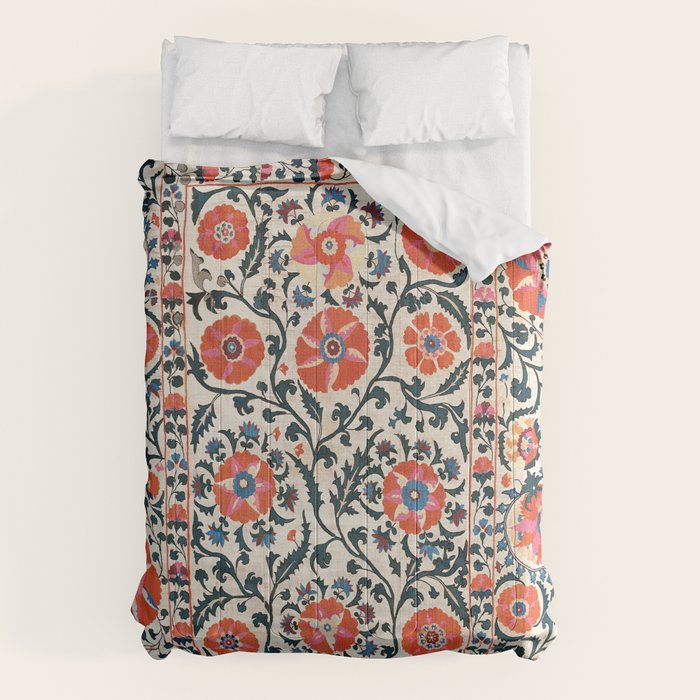Shakhrisyabz Suzani  Uzbekistan Antique Floral Embroidery Print Comforter Gallery Image 6