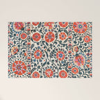 Shakhrisyabz Suzani  Uzbekistan Antique Floral Embroidery Print Welcome Mat Gallery Image 1