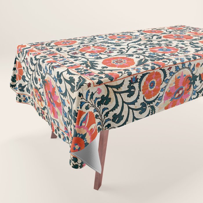 Shakhrisyabz Suzani  Uzbekistan Antique Floral Embroidery Print Tablecloth Gallery Image 1