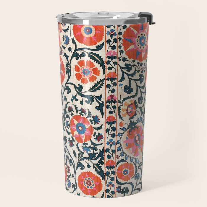 Shakhrisyabz Suzani  Uzbekistan Antique Floral Embroidery Print Travel Mug Gallery Image 2