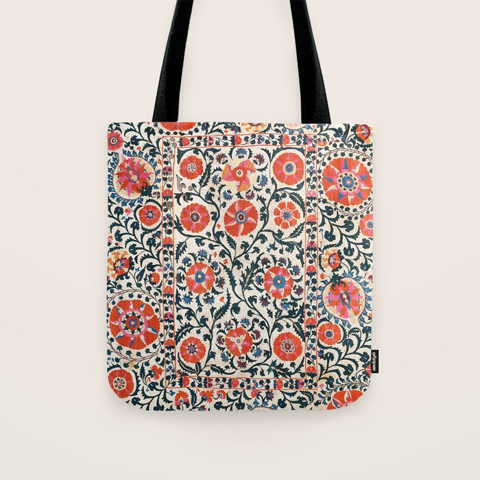 Shakhrisyabz Suzani  Uzbekistan Antique Floral Embroidery Print Tote Bag Gallery Image 1