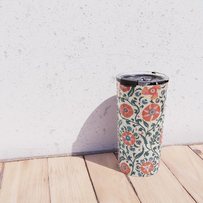 Shakhrisyabz Suzani  Uzbekistan Antique Floral Embroidery Print Travel Mug Gallery Image 4