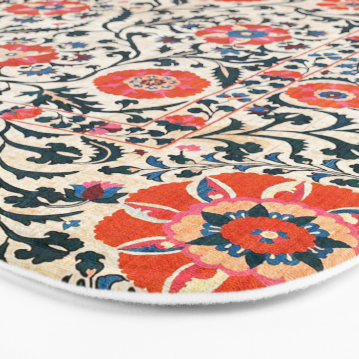 Shakhrisyabz Suzani  Uzbekistan Antique Floral Embroidery Print Bath Mat Gallery Image 3