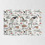 Woof endless love // white background red hearts continuous lined pair of dog breeds Rug Gallery Image 2
