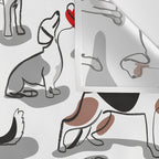 Woof endless love // white background red hearts continuous lined pair of dog breeds Wall Tapestry Gallery Image 3