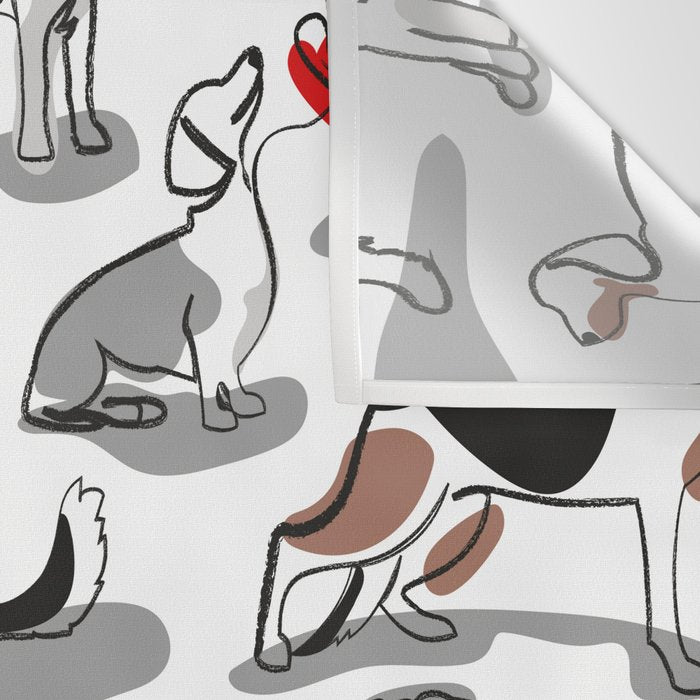 Woof endless love // white background red hearts continuous lined pair of dog breeds Wall Tapestry Gallery Image 3