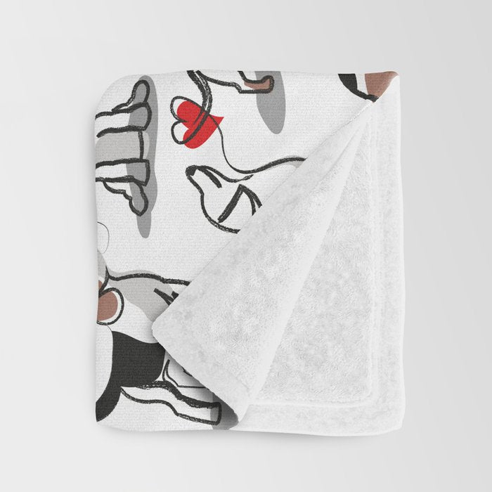 Woof endless love // white background red hearts continuous lined pair of dog breeds Throw Blanket Gallery Image 3