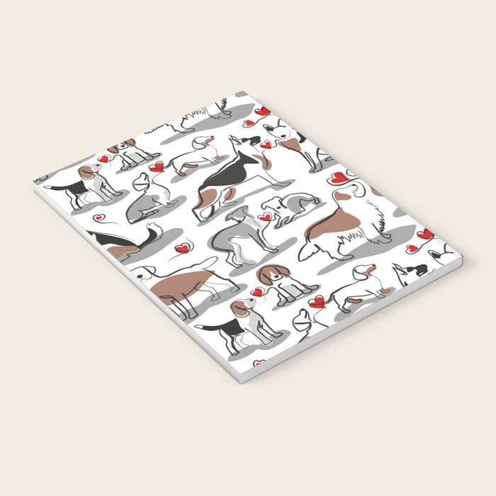 Woof endless love // white background red hearts continuous lined pair of dog breeds Notebook Gallery Image 3