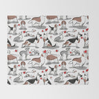 Woof endless love // white background red hearts continuous lined pair of dog breeds Throw Blanket Gallery Image 2