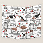 Woof endless love // white background red hearts continuous lined pair of dog breeds Wall Tapestry Gallery Image 4