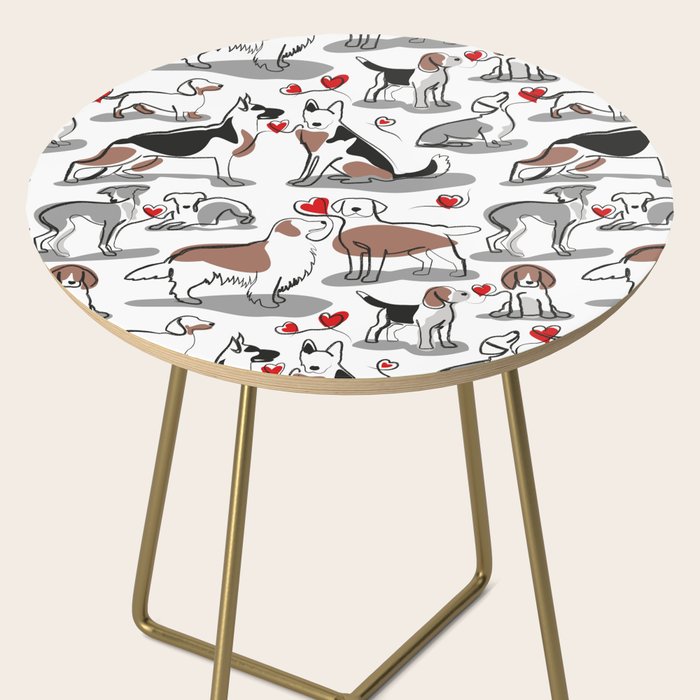 Woof endless love // white background red hearts continuous lined pair of dog breeds Side Table Gallery Image 2