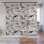 Woof endless love // white background red hearts continuous lined pair of dog breeds Wall Mural Gallery Image 1