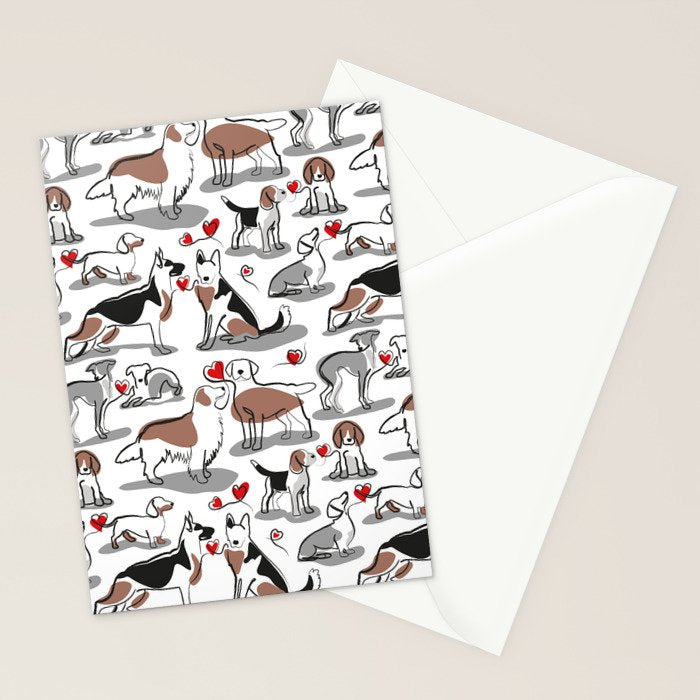 Woof endless love // white background red hearts continuous lined pair of dog breeds Stationery Card Gallery Image 2