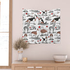 Woof endless love // white background red hearts continuous lined pair of dog breeds Wall Tapestry Gallery Image 2