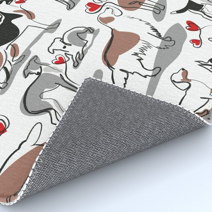 Woof endless love // white background red hearts continuous lined pair of dog breeds Rug Gallery Image 4