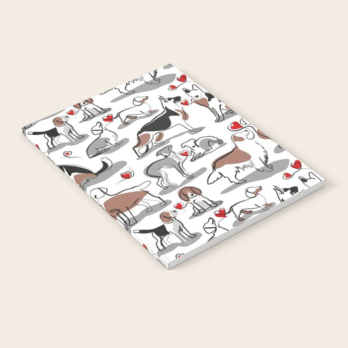 Woof endless love // white background red hearts continuous lined pair of dog breeds Notebook Gallery Image 2