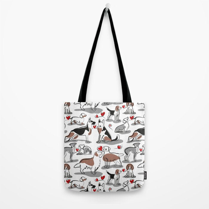 Woof endless love // white background red hearts continuous lined pair of dog breeds Tote Bag Gallery Image 2