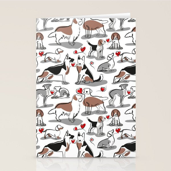 Woof endless love // white background red hearts continuous lined pair of dog breeds Stationery Card Gallery Image 2